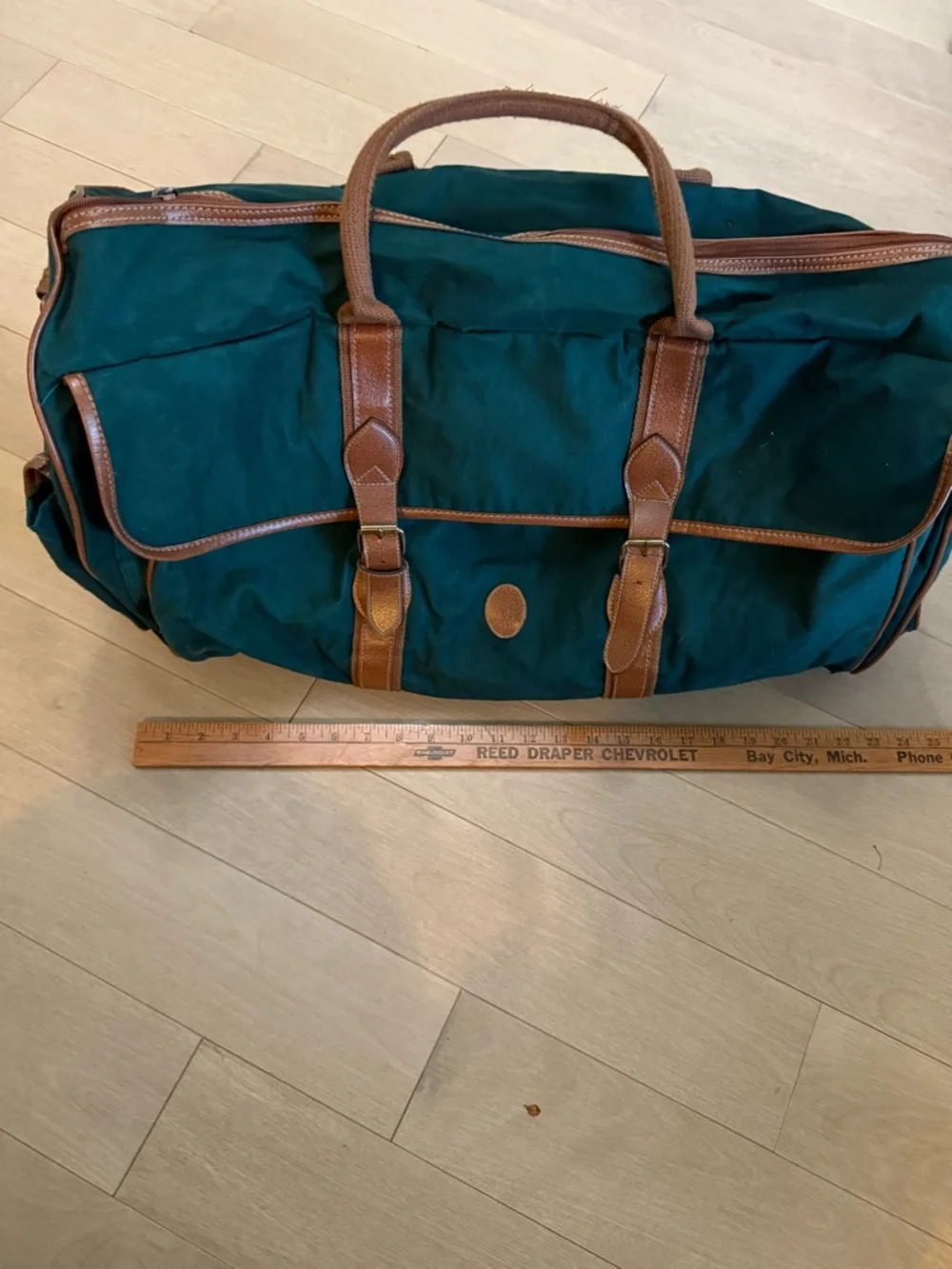 Polo Ralph Lauren Green Canvas Weekender Bag with Brown Trim